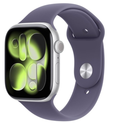 Apple Watch Series 11 GPS+Cellular koperta 46 mm z aluminium w kolorze srebrnym, pasek sportowy w kolorze mlecznego fioletu - rozmiar 