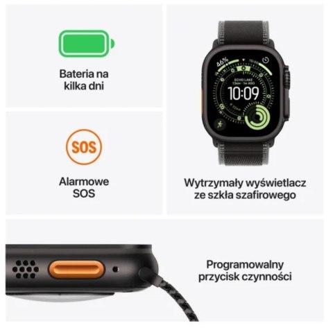 Apple Watch Ultra 3 GPS + Cellular, koperta 49 mm z tytanu w kolorze czarnym, pasek Ocean w kolorze czarnym