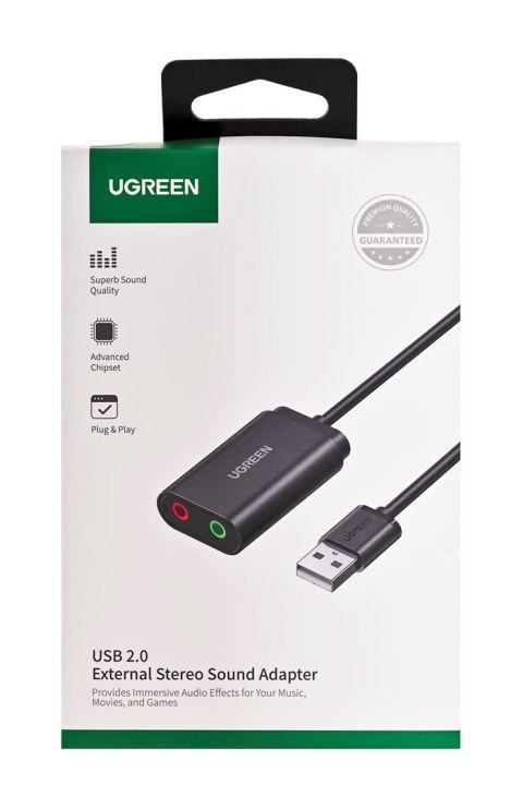 Ugreen zewnętrzna karta dźwiękowa adapter USB -3,5 mm mini jack 15cm (czarny)