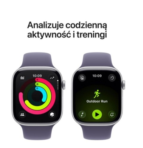 Apple Watch Series 11 GPS koperta 42 mm z aluminium w kolorze srebrnym, pasek sportowy w kolorze mlecznego fioletu - rozmiar M/L