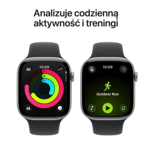 Apple Watch Series 11 GPS koperta 46 mm z aluminium w kolorze gwiezdnej szarości, pasek sportowy w kolorze czarnym - rozmiar M/L