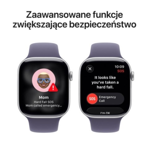 Apple Watch Series 11 GPS koperta 46 mm z aluminium w kolorze srebrnym, pasek sportowy w kolorze mlecznego fioletu - rozmiar S/M
