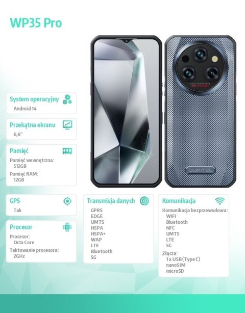 OUKITEL Smartfon WP35 Pro 5G 12/512GB IP69K Złoty