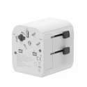 Adapter zasilania Gembird gniazdo EU - wtyk World z ładowarką 2x USB-A, 12W, GaN, biały