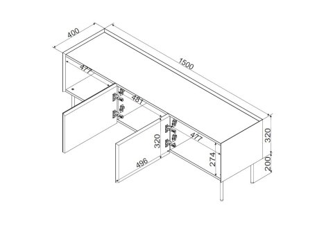 Szafka RTV FELLINI 150x40x52 kaszmir + blat dąb olejowany