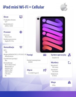 Apple IPad mini Wi-Fi + Cellular 256GB Fioletowy