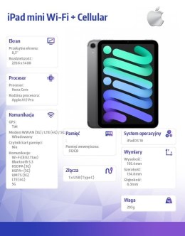 Apple IPad mini Wi-Fi + Cellular 512GB Gwiezdna szarość