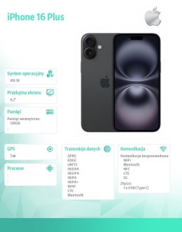 Apple IPhone 16 Plus 128GB - Czarny