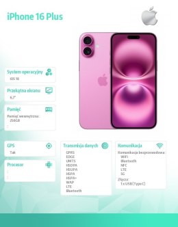 Apple IPhone 16 Plus 256GB - Różowy