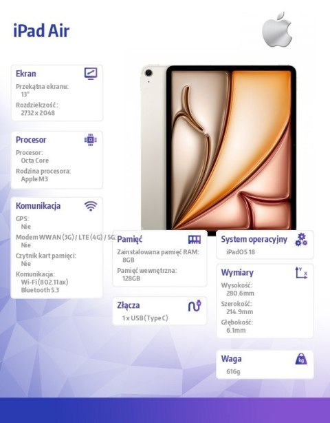 Apple IPad Air 13 cali WiFi 128GB Złoty