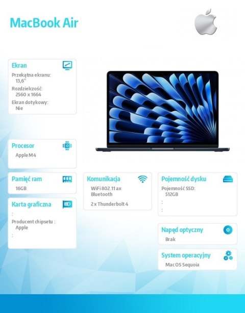 Apple MacBook Air 13 cali /10C GPU/24GB /512GB Czarny