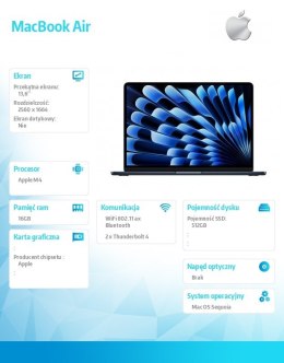Apple MacBookAir 13 cali /10C GPU/16GB /512GB Czarny