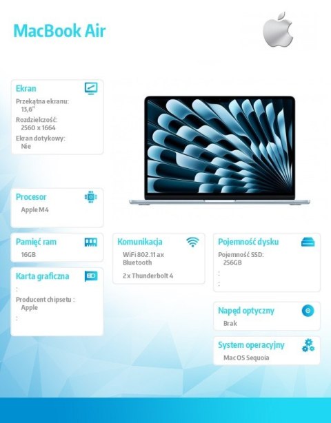 Apple MacBookAir 13 cali /8C GPU/16GB/ 256GB Niebieski