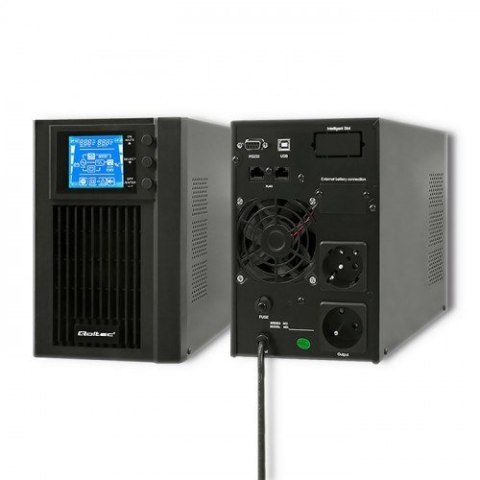 Qoltec 53042 zasilacz UPS Podwójnej konwersji (online) 1 kVA 800 W 2 x gniazdo sieciowe