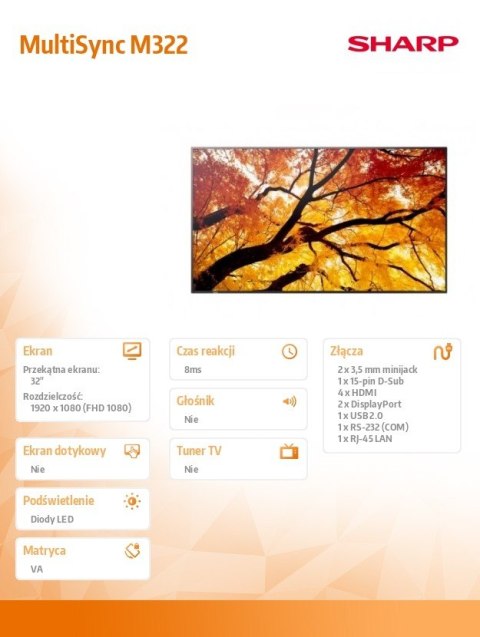 Sharp Monitor MultiSync M322 32 cale 24/7