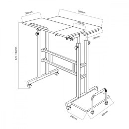 Maclean Mobilne biurko regulowane MC-124 W regulacja wysokości 67-115cm, max 50kg, blat 80x60 cm