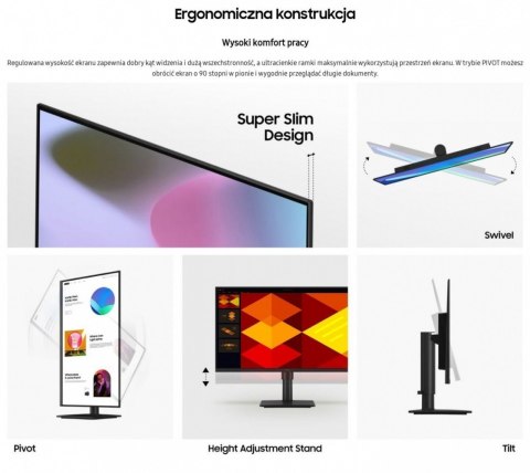 Samsung Monitor 27 cali S40GD IPS 1920x1080 FHD 16:9 2xHDMI 1xDP 2xUSB-A 2.0 1xUSB-B 5ms 100Hz HAS+PIV głośniki płaski 3YOn-Site (LS27D4