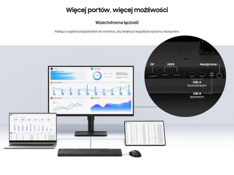 Samsung Monitor 27 cali S40GD IPS 1920x1080 FHD 16:9 2xHDMI 1xDP 2xUSB-A 2.0 1xUSB-B 5ms 100Hz HAS+PIV głośniki płaski 3YOn-Site (LS27D4