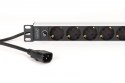 Digitus Listwa zasilająca PDU Rack 19" z bezpiecznikiem przeciążeniowym, 9 gniazd Schuko CEE 7/3 (45°), kabel 2m wtyk IEC C14, 10A, alum