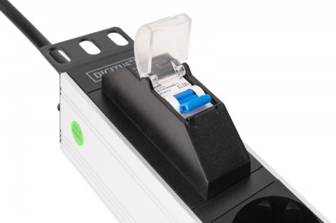 Digitus Listwa zasilająca PDU Rack 19" z wyłącznikiem nadprądowym Typ C 16A, 7 gniazd Schuko CEE 7/3 (45°), kabel 1,8m wtyk Unischuko CE