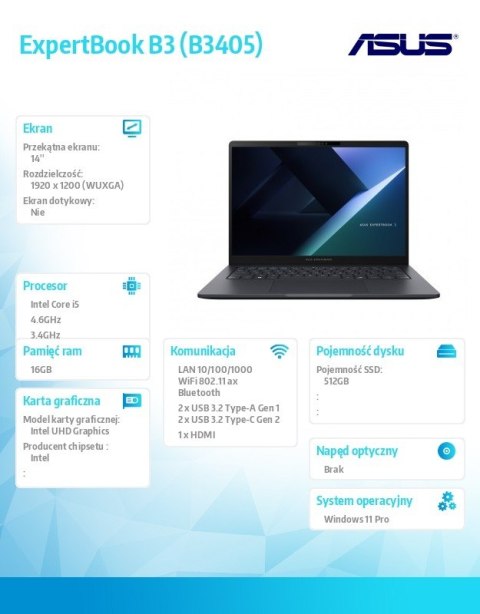 Asus Notebook ExpertBook B3 B3405CVA-LY0194X - i5-1334U/16GB/512GB/14 WUXGA/Win 11 PRO/3YRS