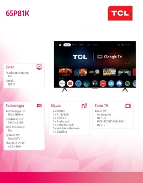 TCL Telewizor QLED 65 cali 65P81K