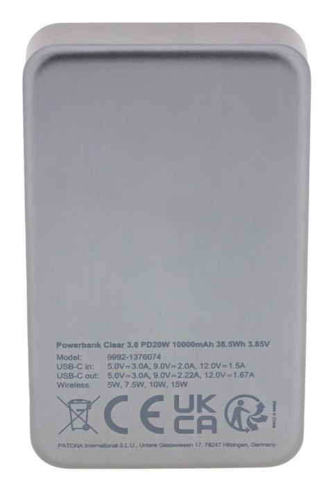 PATONA Premium Powerbank Clear 3.0 PD20W 10.000mAh MagSafe z ładowaniem bezprzewodowym
