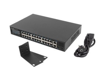Lanberg switch 24x 100Mb PoE+/2x Combo niezarządzalny rack 19'' 360W