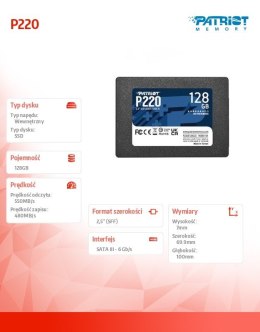 Patriot Dysk SSD 128GB P220 550/480 MB/s SATA III 2.5