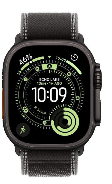 Apple Watch Ultra 3 GPS + Cellular koperta 49 mm z tytanu w kolorze czarnym, opaska Trail w kolorze czarnym/węgla drzewnego - rozmiar 