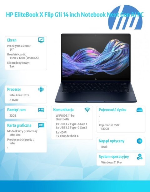 HP Inc. Notebook EliteBook X Flip G1i U5 228V/512GB/32GB/W11P/14.0 B9ZX7ET