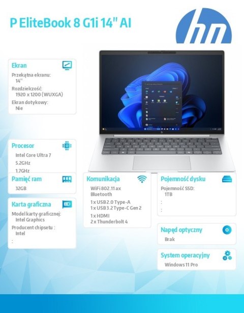 HP Inc. Notebook EliteBook 8 G1i U7-255U 1TB/32/W11P/14 C51GCET