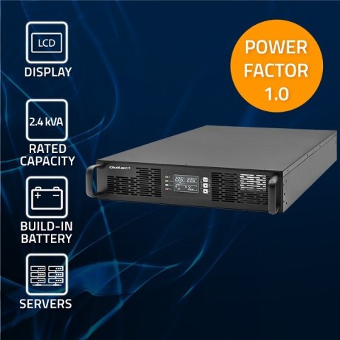 Zasilacz awaryjny UPS do RACK 2.4kVA, 2400W, Power Factor 1.0, LCD, EPO, USB, On-line