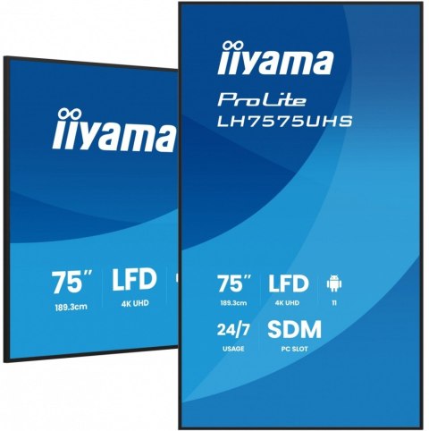 IIYAMA Monitor 75 cali LH7575UHS-B2AG,24/7,IPS,ANDROID.11,4K, WiFi, iiSignage2, FailOver, EShare, 24/7, full daisy chain