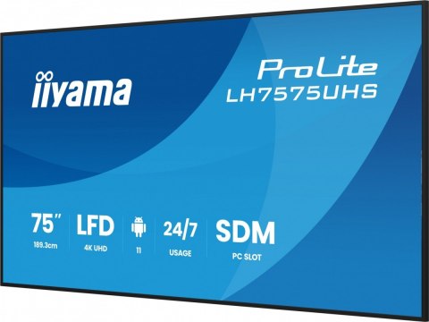 IIYAMA Monitor 75 cali LH7575UHS-B2AG,24/7,IPS,ANDROID.11,4K, WiFi, iiSignage2, FailOver, EShare, 24/7, full daisy chain