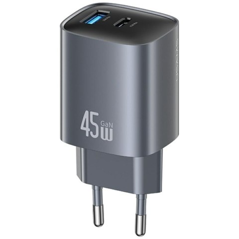 USAMS Ładowarka sieciowa T66 45W CC290 GaN Fast charge 1xUSB-A 1xUSB-C srebrny