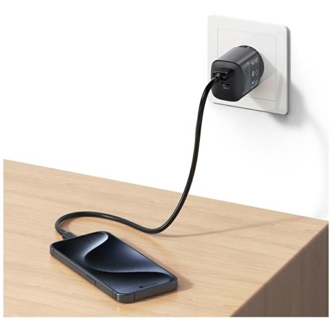 USAMS Ładowarka sieciowa T66 45W CC290 GaN Fast charge 1xUSB-A 1xUSB-C srebrny