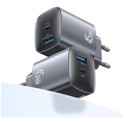 USAMS Ładowarka sieciowa T66 45W CC290 GaN Fast charge 1xUSB-A 1xUSB-C srebrny
