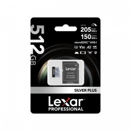 Lexar Karta pamięci microSD 512GB C10 A2 U3 V30 205/150MB/s Silver Plus