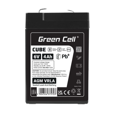 Green Cell Akumulator AGM VRLA 6V 4Ah IP54