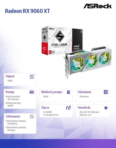 ASRock Karta graficzna Radeon RX 9060 XT STEEL LEGEND 16GB GDDR6 128bit