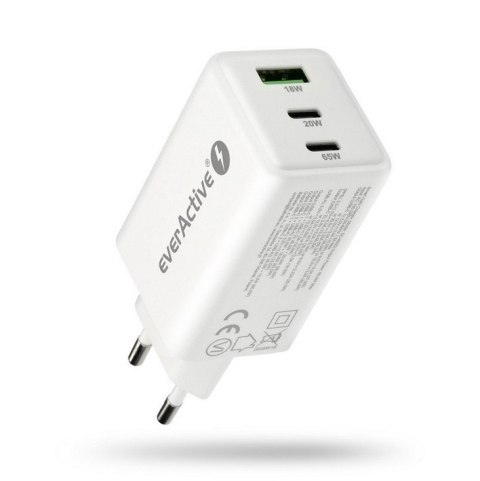 EverActive Ładowarka sieciowa GAN QC 4+ 65W 1XUSB 2XUSB-C biała SC-655Q