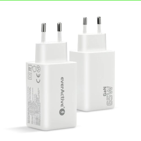 EverActive Ładowarka sieciowa GAN QC 4+ 65W 1XUSB 2XUSB-C biała SC-655Q