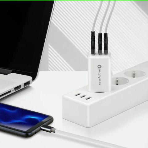 EverActive Ładowarka sieciowa GAN QC 4+ 65W 1XUSB 2XUSB-C biała SC-655Q