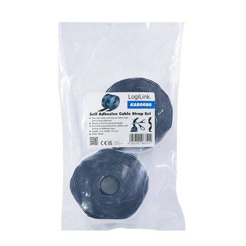 LogiLink Zestaw samoprzylepnych taśm kablowych,5m,czarny