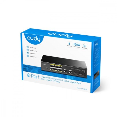 Cudy Przełącznik GS1010P 8-Port Gigabit PoE+ Switch with 2 Gigabit Uplink ports and 2 Gigabit SFP slot 120W