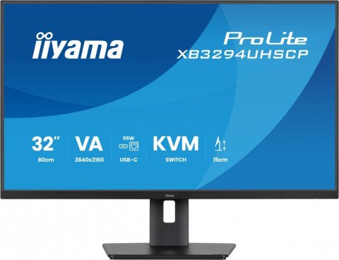 IIYAMA Monitor 31.5 cala XB3294UHSCP-B1.4K,VA,2xHDMI,DP,USB-C dock 95W, PIP,RJ45, 400cd, 2ms, 4xUSB, KVM,Sync,2x5W, HAS (150) PIVOT,