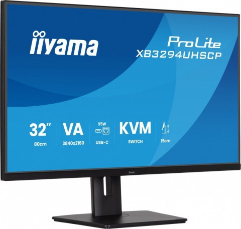 IIYAMA Monitor 31.5 cala XB3294UHSCP-B1.4K,VA,2xHDMI,DP,USB-C dock 95W, PIP,RJ45, 400cd, 2ms, 4xUSB, KVM,Sync,2x5W, HAS (150) PIVOT,