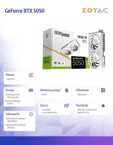 ZOTAC Karta graficzna GeForce RTX 5050 TWIN EDGE OC 8GB GDDR6 128bit 3DP/HDMI biała