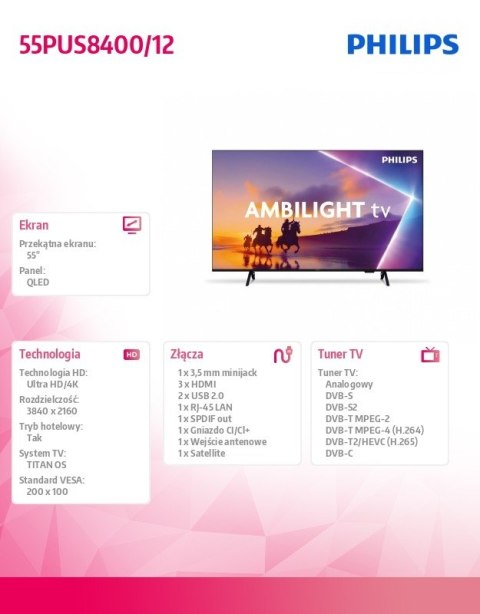Philips Telewizor 55 cali QLED 55PUS8400/12